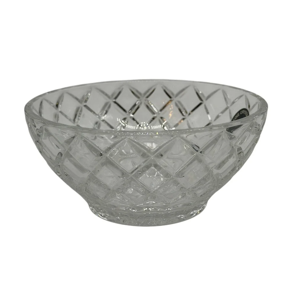 Lenox Fine Crystal Bowl Diamond Cut Glass Serving Dish Czech Republic Excellent